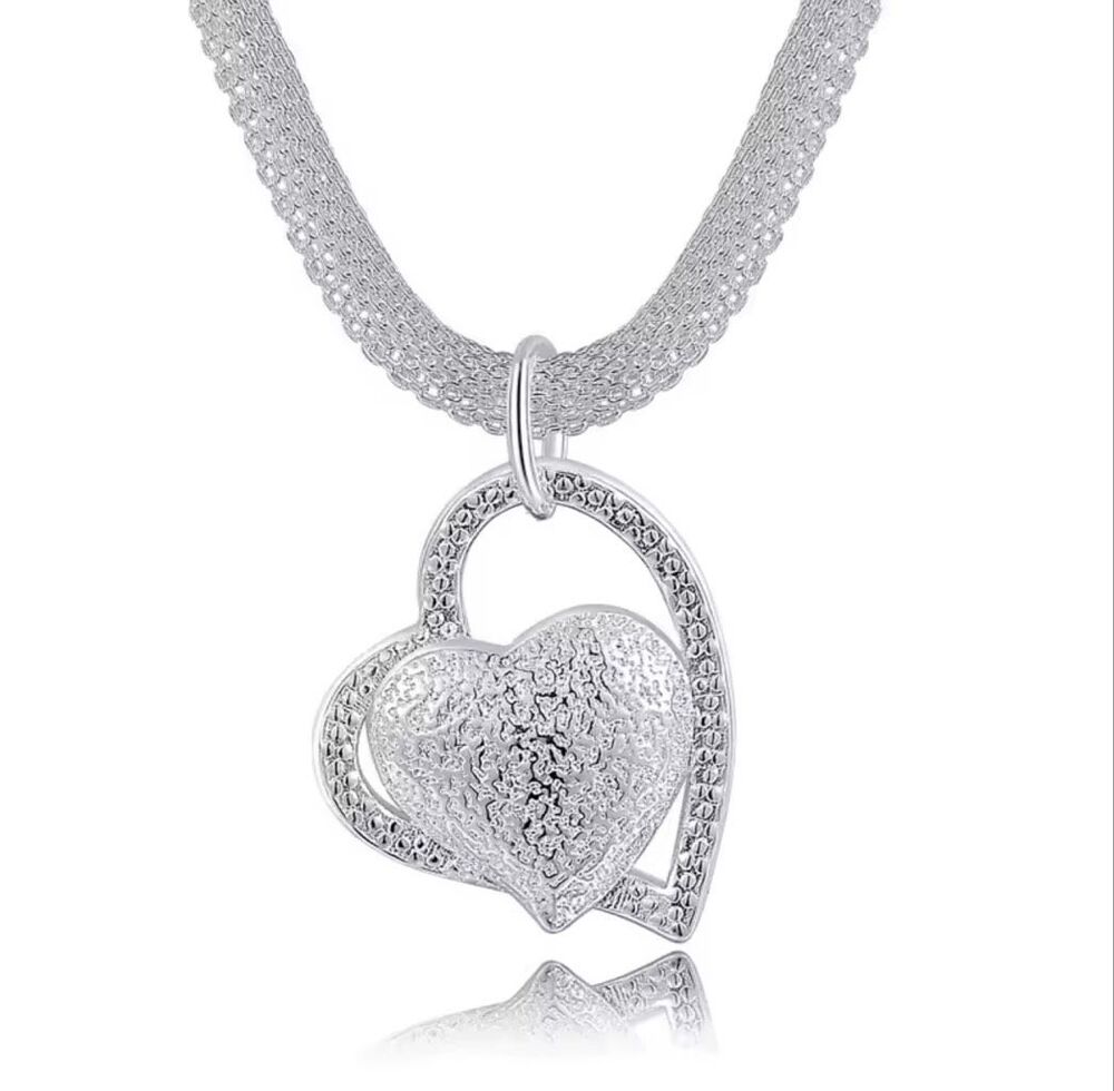 Rare Italian 925 Sterling Silver Singapore Chain Heart Pendant Necklace NWOT
